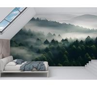 Papier Peint Forêt verte, Papier Peint Panoramique Brume Autocollant, Grand Poster Mural Décoration pour Salon, Chambre, 200x140cm - Décor tropical M28