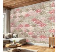 Papier Peint Forme D'Éventail Abstraite 450X315 Cm Tissu En Soie Papier Peint Décoratif, Facile À Poser, Style Japonais Pour Salon, Chambre, Bureau - Rose Clair