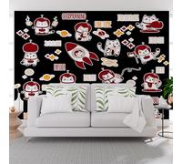 Papier Peint Fusée Abstrait D'Animal De Chat Papier Peint Panoramique Décoration Murale Pour Salon, Chambre, Tapisserie Murales Intissé, Fusée Galactique Wallpaper Mural 390x260cm(L x H)