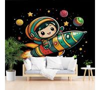 Papier Peint Fusée de L'Univers Galactique Papier Peint Panoramique Décoration Murale Pour Salon, Chambre, Tapisserie Murales Intissé, Fusée D'Astronaute Dessin Animé Wallpaper Mural 350x256cm(L x H)