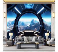 Papier Peint Futuriste Vaisseau Spatial Extraterrestre - Bleu Foncé Moderne Murales pour Salon Chambre D'Enfant Décoration, Mural Papier Peint Intissé pour Mur de Fond de Canapé 150 x 105 cm