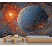 Papier Peint Galaxie Planète Bleue Papier Peint Panoramique Cosmos Espace Murales Système Solaire pour Salon Adulte Chambre D'Enfants Restaurant Décoration 450 X 300 cm