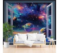 Papier Peint Galaxie, Univers, Planète Papier Peint Panoramique Décoration Murale Pour Salon, Chambre, Murales Intissé, Paysage Abstrait de Fenêtre Galactique Wallpaper Mural 400x280cm(L x H)