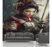 Papier Peint Geisha, Papier Peint Autocollant Guerrier Japonaise, Papier Peint Panoramique Adhésif Intissé pour Salon Chambre Bureau 300x210 cm