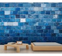 Papier peint géométrique à carreaux bleus minimaliste rétro - Poster mural commercial - Papier peint personnalisé - Poster mural panoramique massif (non autocollant)