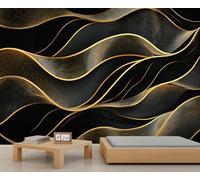 Papier peint géométrique abstrait, papier peint noir et doré pour ferme, salon, chambre à coucher, canapé, arrière-plan TV - 200 x 140 cm