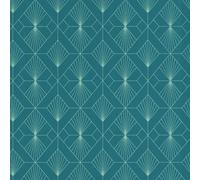 Papier Peint Géométrique Art Déco Moderne Teal / Argent - RASCH 620924