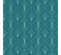 Papier Peint Géométrique Art Déco Moderne Teal / Argent - RASCH 620924