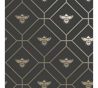 Papier Peint Animal Géométrique En Miel Métallique Or / Gris Foncé 13081