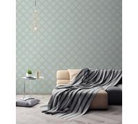 Papier Peint Géométrique En Non-Tissé Avec Un Motif En Losanges - Bleu, Or, Vert