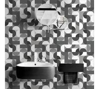Papier peint géométrique gris à la mode, carrelage mural auto-adhésif en vinyle for cuisine et salle de bains,(48 Pcs/20x20cm)