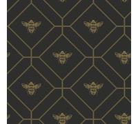 Papier Peint Géométrique Holden Charbon Et Or 13081 En Métal Honeycomb Bumblebee