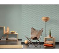 Papier Peint Géométrique Hygge Papier peint intissé 10.05 m x 0.53 m Vert Bleu Gris Fabriqué en Allemagne par Livingwalls 363844 36384-4