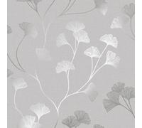 Holden Decor Papier peint Ginkgo 12700 Brillant Gris/Argent Feuille