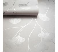 Papier peint Ginkgo brillant Gris - Argent Holden 12700