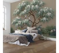 Papier Peint Glycine Oiseaux, Papier Peint Panoramique Style Chinois Poétique, Poster Tableaux Photo Muraux Vert, Décoration Murale Pour Salon Chambre Restaurant 200 x 140 cm