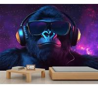 Papier peint Gorilla - Décoration murale gorille musicale - Papier peint pour salon, chambre à coucher, arrière-plan TV, hôtel, bar - 390 x 260 cm