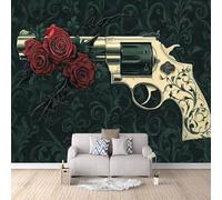 Papier Peint Gothique 150x105 cm Papier Peint Panoramique Effet 3D, Peinture Murale intissé Grande Pistolet à Rose, pour Moderne Salon Chambre TV Fond
