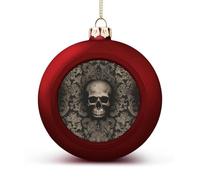 Papier peint gothique en forme de tête de mort, décoration de Noël incassable, 6,1 cm, boules de décoration de Noël à suspendre de style rouge pour sapin de Noël, décoration de vacances