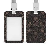 Papier peint gothique pour murs, porte-badge en forme de crâne damassé, porte-badge avec cordon amovible, porte-carte d'identité étanche pour bureau, lieu de travail