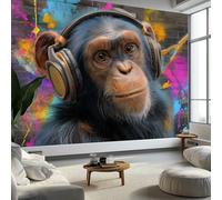 Papier Peint Graffiti, Mural Xxl Rue Animaux Casque Audio Gorille 350 X 256 Cm Panoramique Tapisserie Affiches Multicolore Pour Enfant Adulte - Maison Moderne Décoration Murale Pour Salon Chambre