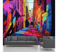 Papier Peint Graffiti, Papier Peint Autocollant Colorful Hip Hop Rues De La Ville, Papier Peint Panoramique Adhésif Intissé pour Salon Chambre Bureau 300x210 cm