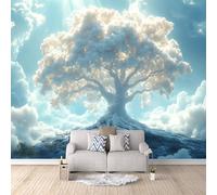 Papier Peint Grand Arbre Blanc 500x280 cm Papier Peint Panoramique Effet 3D, Peinture Murale intissé Grande Ciel, pour Moderne Salon Chambre TV Fond