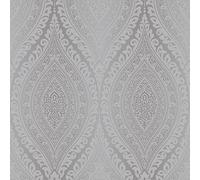 Papier peint Grandeco Kismet damassé, paillettes métalliques, motif art déco
