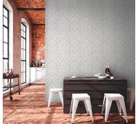 Papier Peint Graphique Avec Des Accents Métalliques - Gris, Métallique, Blanc