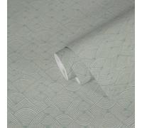 Papier Peint Graphique Motif De Vagues En Couleurs Terre - Vert, Blanc, Bleu