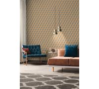 Papier Peint Graphique Rétro Motif Avec 3D Design - Orange, Bleu