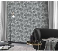 papier peint gris 3D au motif DIAMANT crée l'illusion d'une transformation dans un effet graphique brillant spectaculaire, ER-601476