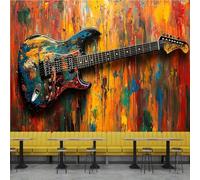 Papier Peint Guitare Rétro Musique 3D Panoramique intissé Murale Papier Peint xxl Fresque Murale Moderne pour Salon Chambre, Peinture Murale Décorative 300x210cm 2yf268