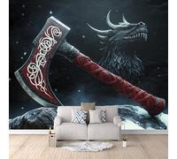 Papier Peint Hache De Combat Nordique 500x280 cm Papier Peint Panoramique Effet 3D, Peinture Murale intissé Grande Bateau-dragon, pour Moderne Salon Chambre TV Fond