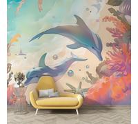 Papier Peint Herbe aquatique, Papier Peint Panoramique Dauphin Autocollant, Grand Poster Mural Décoration pour Salon, Chambre, 250x175cm - N231
