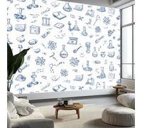 Papier Peint Icônes Scientifiques Graffiti, Peinture Murale Intissé Photo Dessin Au Trait Simple Mural Poster Salon Chambre Mur de fond Chambre des Enfants Bureau Décoration de Maison, 200 x 140 cm