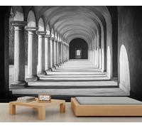 Papier peint illusion d'optique 3D, peinture murale grise pour couloir, salon, chambre à coucher, arrière-plan TV, décoration de bureau - 350 x 256 cm