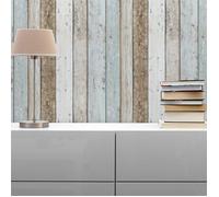 Papier Peint Imitation bois M1-No.867 Papier peint en papier Bleu Brun Vintage