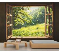 Papier peint imitation fenêtre, papier peint mural paysage, papier peint forêt pour salon, chambre à coucher, arrière-plan TV, hôtel, bar, décoration - 200 x 140 cm