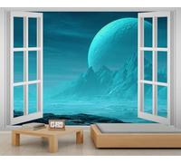 Papier peint imitation fenêtre planète bleue, galaxie, espace extra-atmosphérique, terre, filles, papier peint imaginaire, univers, paysage de montagne, papier peint mural pour murs, océans et lacs
