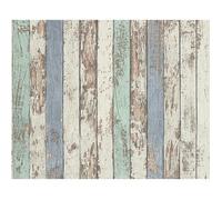 Papier peint imitation ""Lambris Vieilli "" - Bleu - 10 x 0,53 m