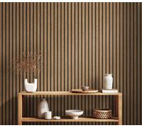 Papier Peint Immitation Bois Avec Motif De Panneau - Beige, Marron