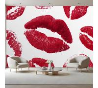 Papier Peint Impression De Baiser De Rouge À Lèvres Rouge Autocollant,Blanc Simple Grand Sticker Mural En Toile Canvas,Décoration Murale Amovible pour Chambre Bébé Fille Garçon,400 x 280 cm