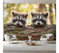 Papier Peint Impression De Raton Laveur Autocollant,Thème Mignon De La Faune Grand Sticker Mural En Toile Canvas,Décoration Murale Amovible pour Chambre Bébé Fille Garçon,400 x 280 cm