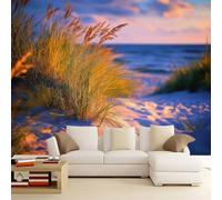Papier Peint Imprimé Magnifique Plage Coucher De Soleil Plantes, Bleu Marine Papier Peint Panoramique Décoration Murale Pour Salon Chambre Murales Intissé, 250 x 175 cm 3D Tapisserie Photo