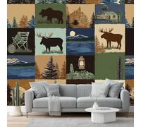 Papier peint intissé 200 x 140 cm Décoration murale pour salon, Camping Collage Nature Moderne Décoration Coucher Bureau Salle Fond Décor TV Vert Marron