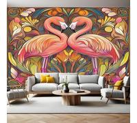 Papier Peint Intissé 200x140 cm Flamant peint Papier Peint Panoramique Mural Affiche Géante Décoration Murale Photo Salon Chambre D'enfant Décor Fond TV