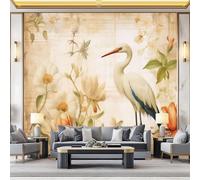 Papier peint intissé 250 x 175 cm Décoration murale pour salon, Nostalgie des fleurs d'aigrettes Moderne Décoration Coucher Bureau Salle Fond Décor TV Couleur chaude blanc crémeux