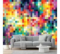 Papier peint intissé 250 x 175 cm Décoration murale pour salon, Pixels colorés abstraits Moderne Décoration Coucher Bureau Salle Fond Décor TV Couleurs chaudes et colorées
