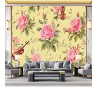 Papier peint intissé 250 x 175 cm Poster Tableaux Musique Retro Roses Panoramique Photo Trompe l'oeil Tableaux MurauxTapisserie Photo Décoration Murale Rose